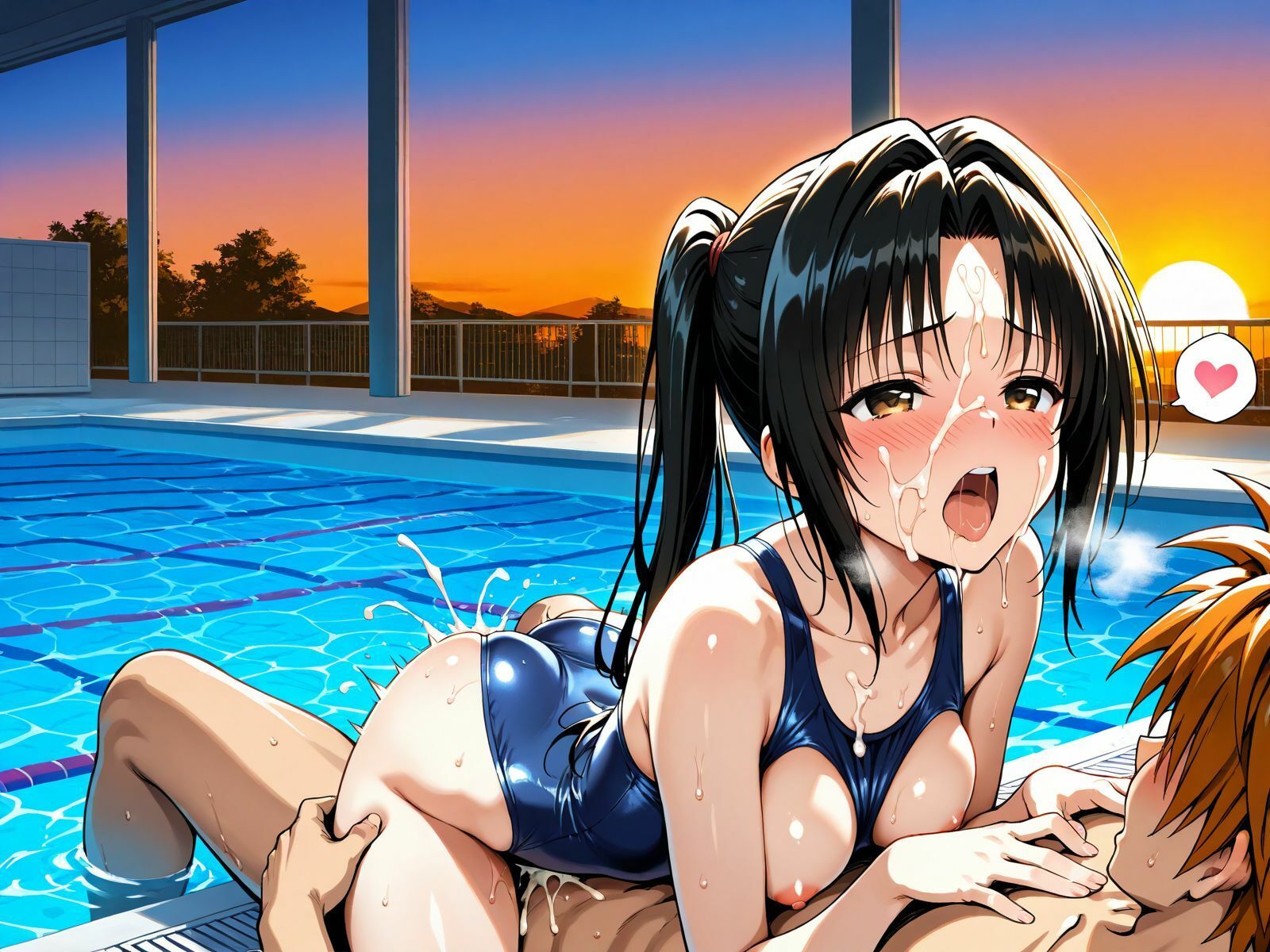 【アクシデン To LOVE】【学生服、裸、スク水】黒髪ポニテロングクーデレ先輩（実はドスケベ）先輩女学生八条凛子ちゃんとラブラブエッチ - サンプル画像 9