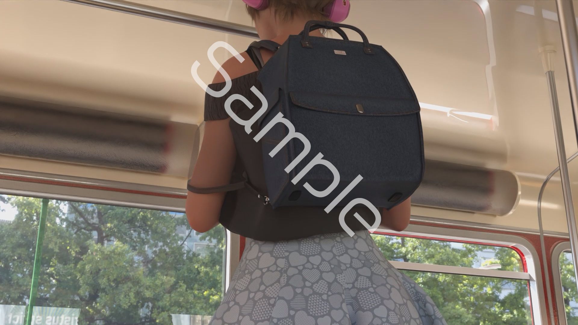 一ノ瀬廻里・私服登校日の通学途中のバス内でスカート内逆さ撮り盗撮の被害に遭う:PV16（サテン地ピンク豹柄のフルバックパンティ） - サンプル画像 7