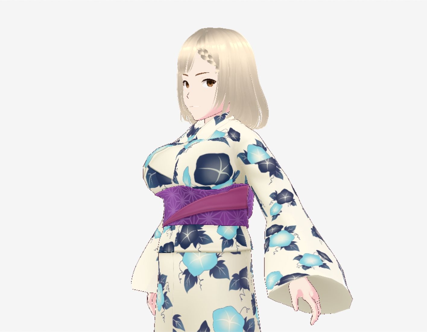 金髪の浴衣の和風美女（セリフなし  3DCGモデル  イラスト集） - サンプル画像 2