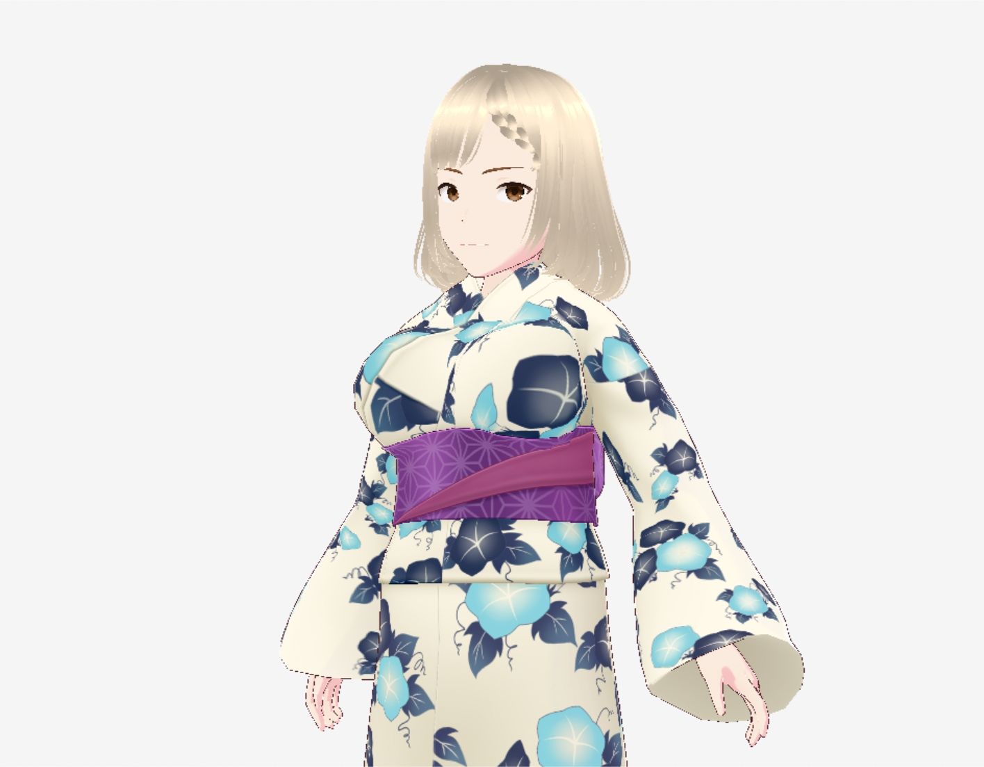 金髪の浴衣の和風美女（セリフなし  3DCGモデル  イラスト集） - サンプル画像 3