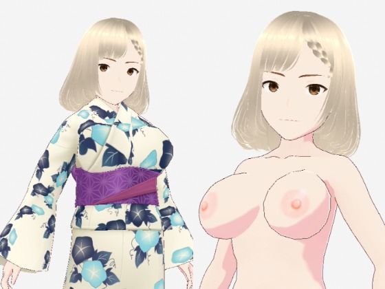 金髪の浴衣の和風美女（セリフなし  3DCGモデル  イラスト集）