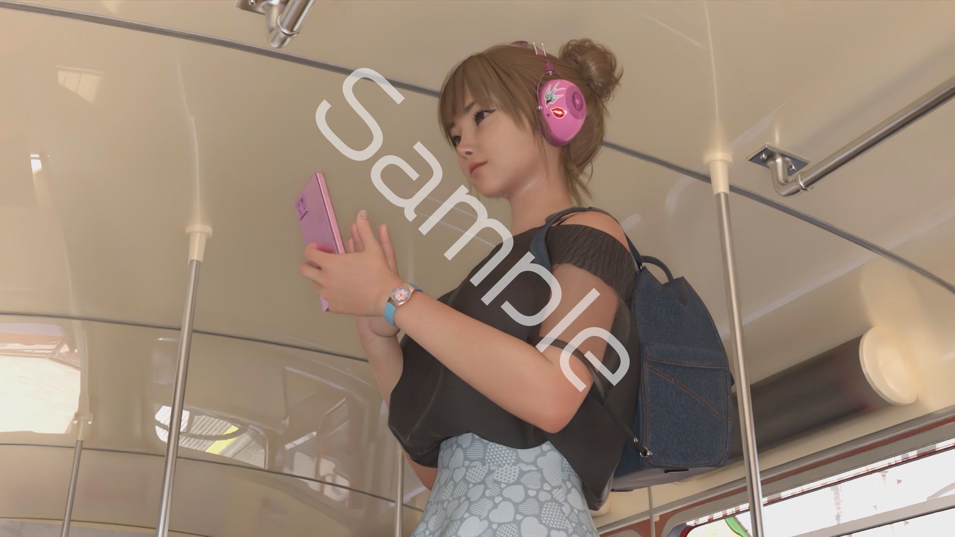 一ノ瀬廻里・私服登校日の通学途中のバス内でスカート内逆さ撮り盗撮の被害に遭う:フロント版PV11（のーぱん★パンティ履いてない） - サンプル画像 7