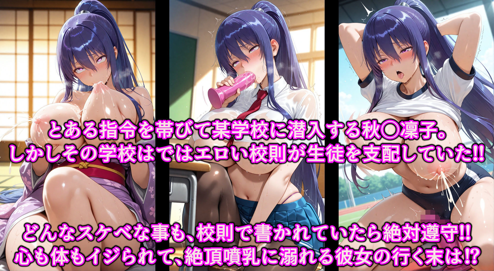 極秘潜入！！いいなり女学院！！スケベ校則に絶対服従エロコス教育！！射乳家畜洗脳で精子中毒オナホ対魔忍 - サンプル画像 1