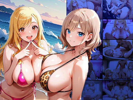 金髪ギャルと艶髪ギャルが海辺で発情誘惑【4K】【500枚】 - サンプル画像 1