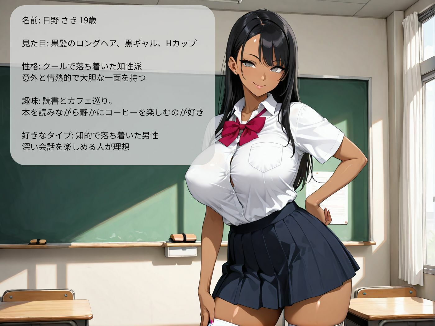 巨乳黒ギャルに誘惑されて教室で禁断の制服セックス - サンプル画像 7