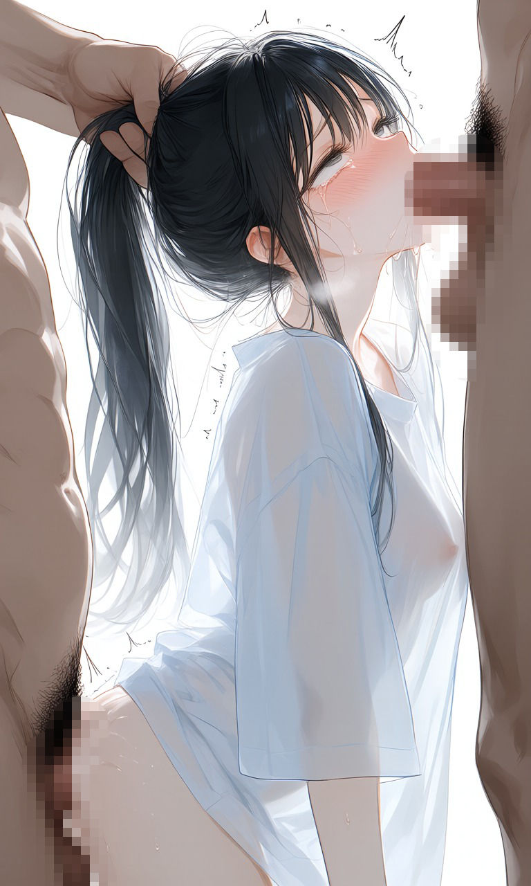 ポニーテールを掴まれてイラマチオ その2 - サンプル画像 2