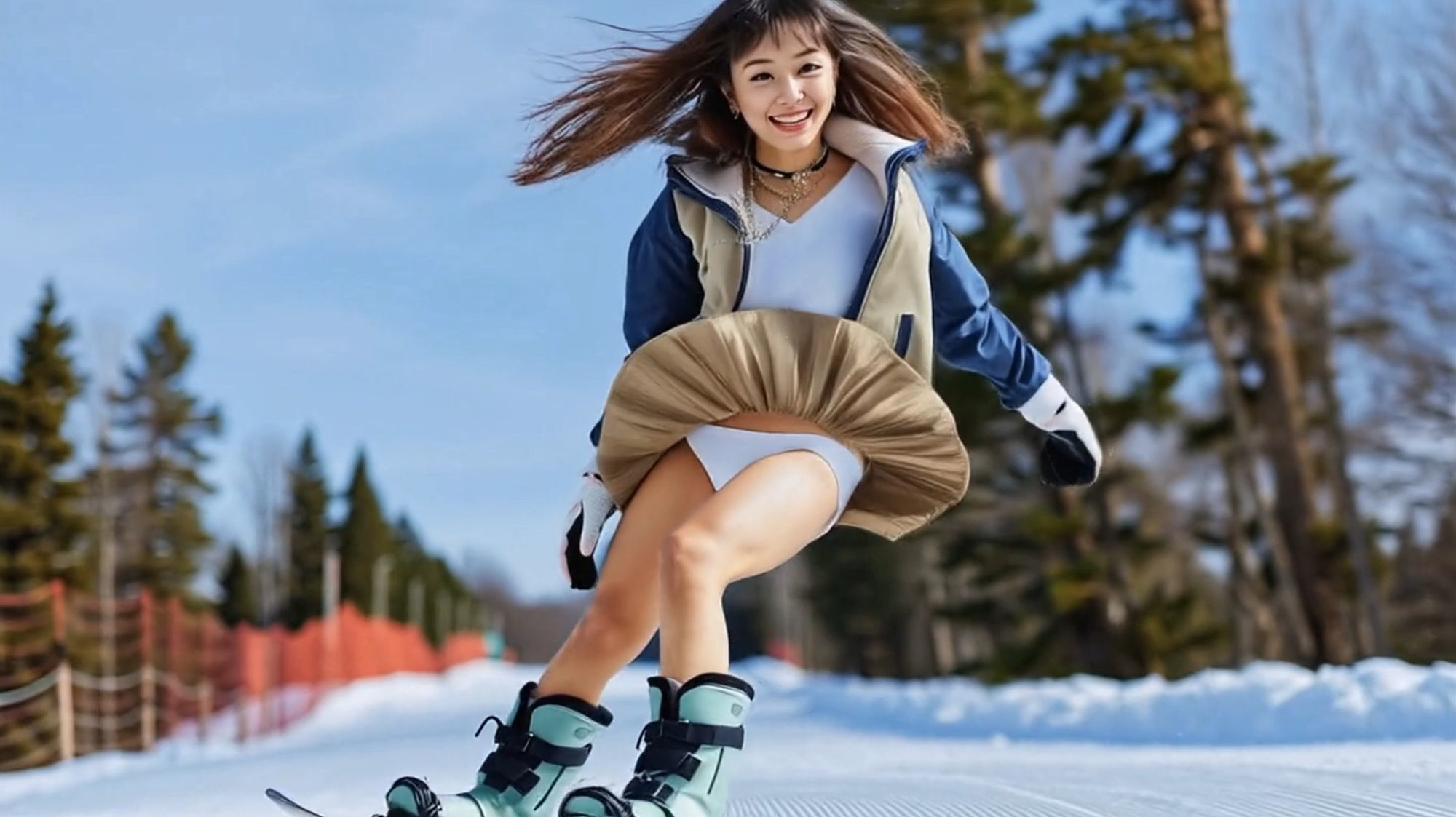 妄想15 ミニスカでスノーボード 尻もち開脚 AI生成動画 - サンプル画像 2