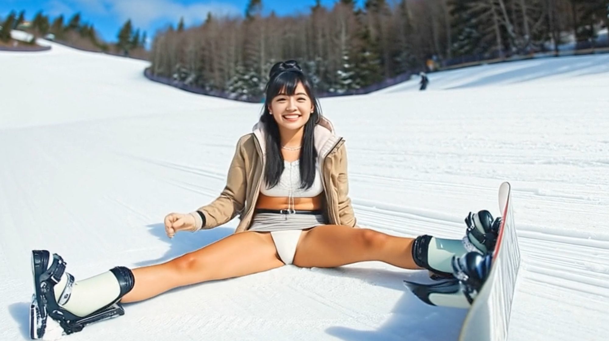 妄想15 ミニスカでスノーボード 尻もち開脚 AI生成動画 - サンプル画像 5