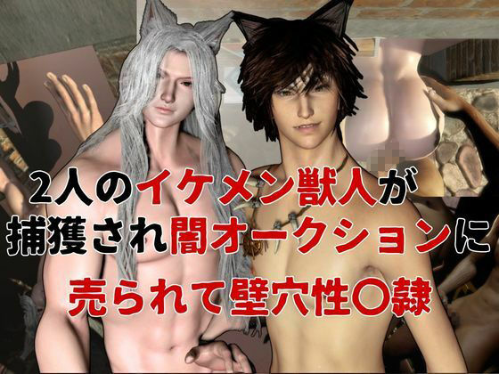 【凌●壁尻】獣美男子オークションー捕らわれ、売られ、壁穴拘束―白銀狐と狼美男子の拘束の壁穴売春宿 - サンプル画像 1