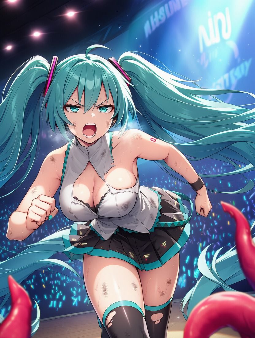 初●ミク vs ぬるぬる触手 - サンプル画像 3