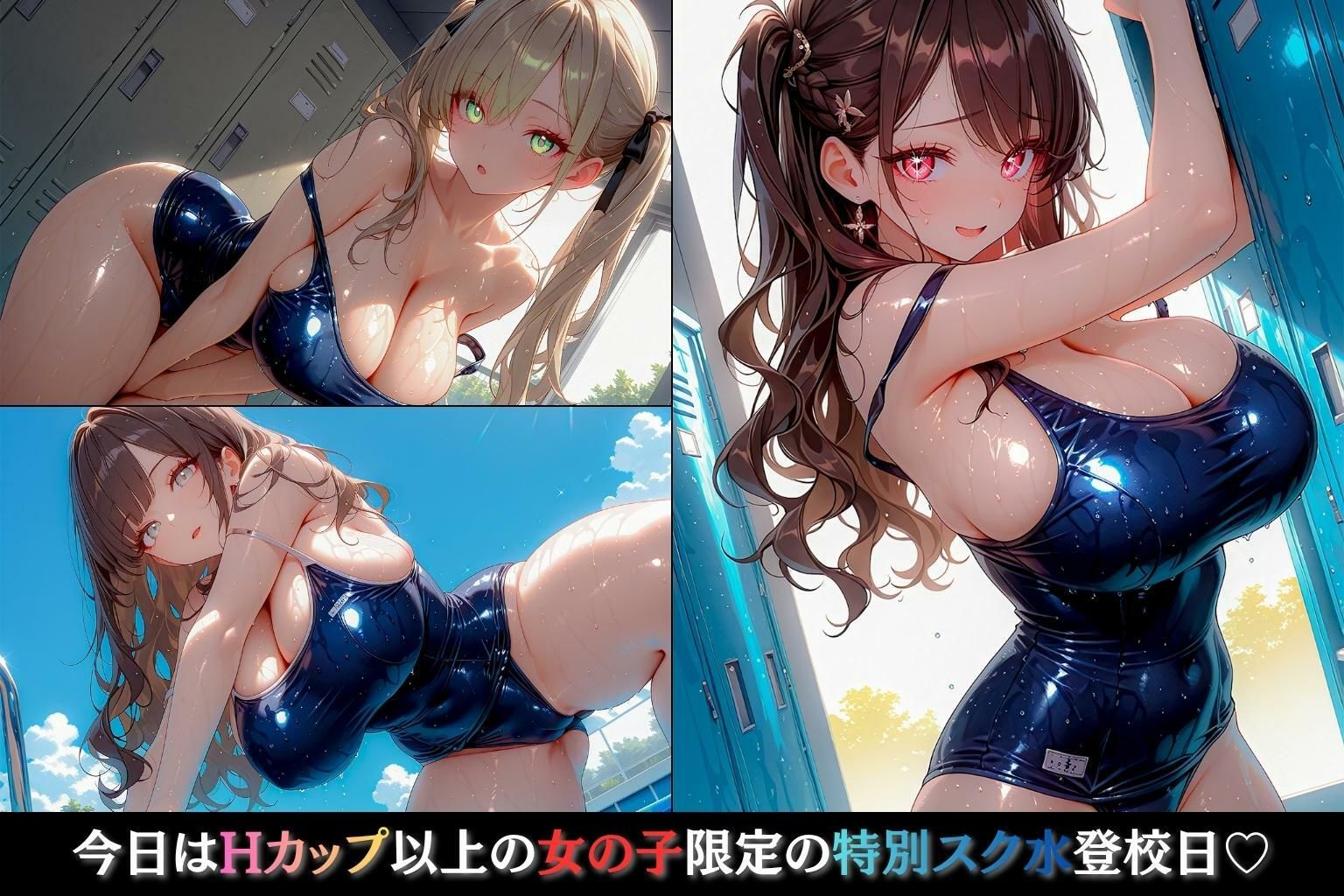 爆乳スク水パラダイス！！〜今日はデカパイ限定性処理特別登校日♪〜 - サンプル画像 1