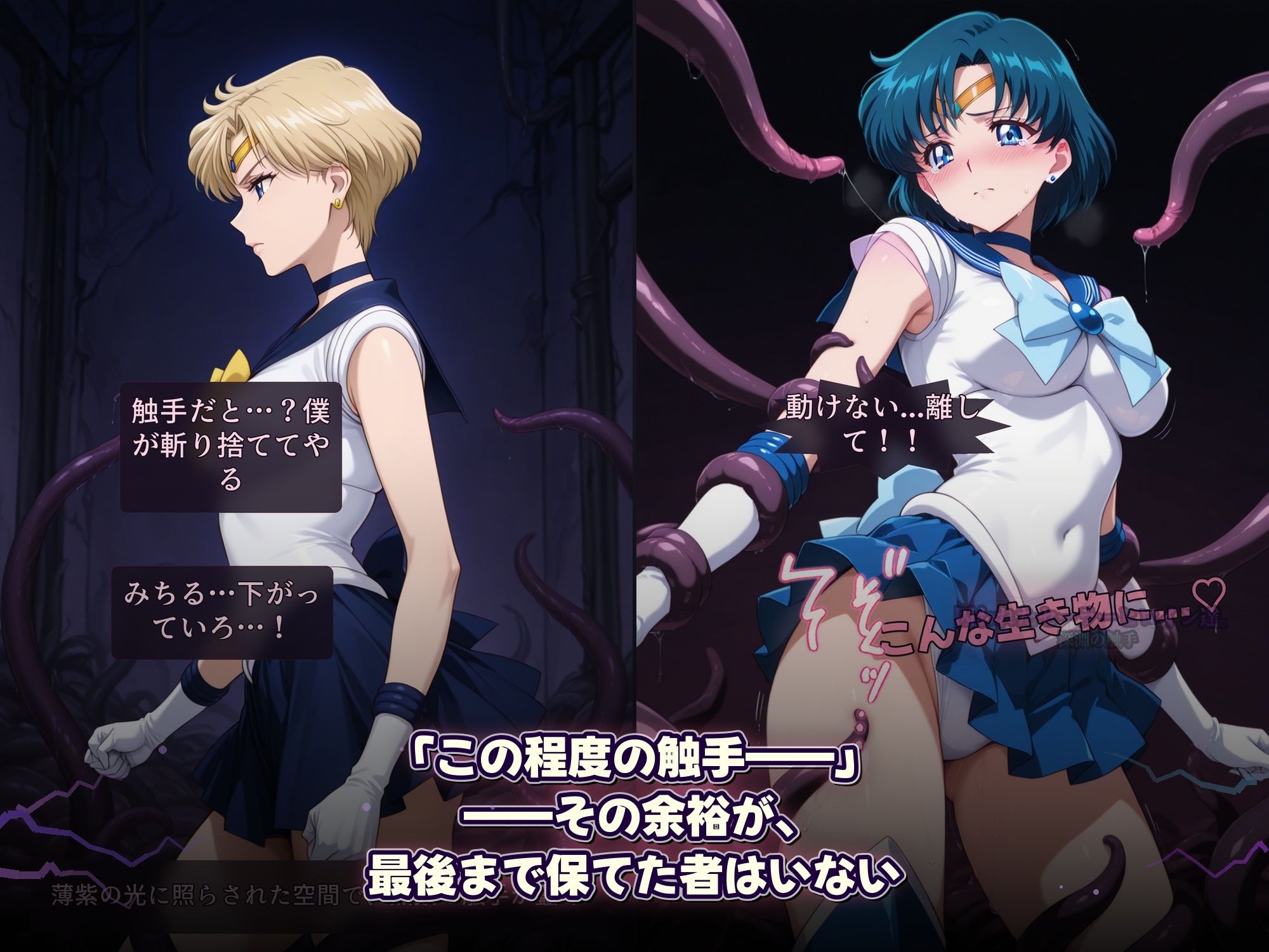 囚われたセーラーヒロイン達。深淵の触手  変身しても、触手には勝てなかった――」 - サンプル画像 2