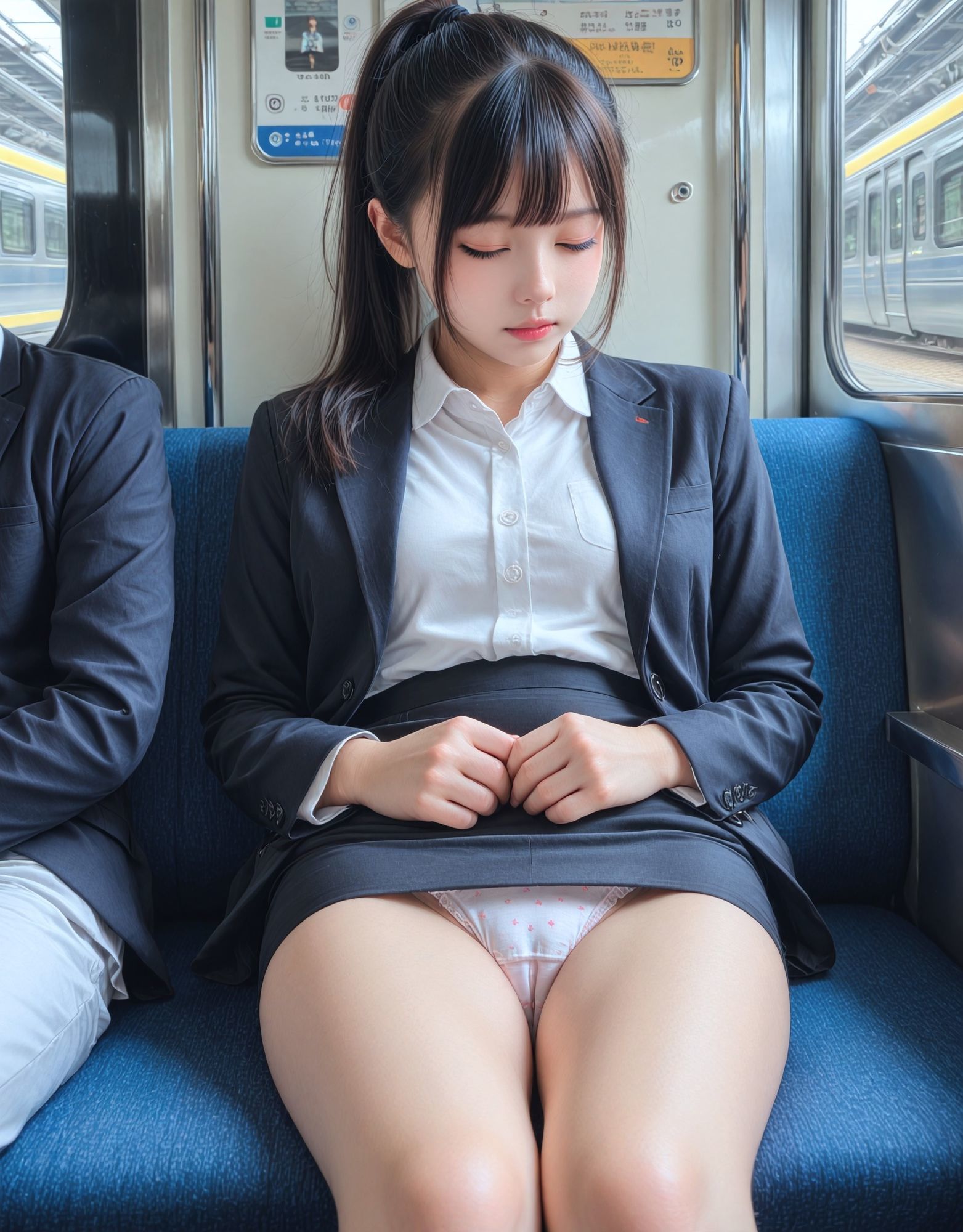 【無防備100枚】お疲れ乙女の失態、電車で捉えたスカートの中 - サンプル画像 4