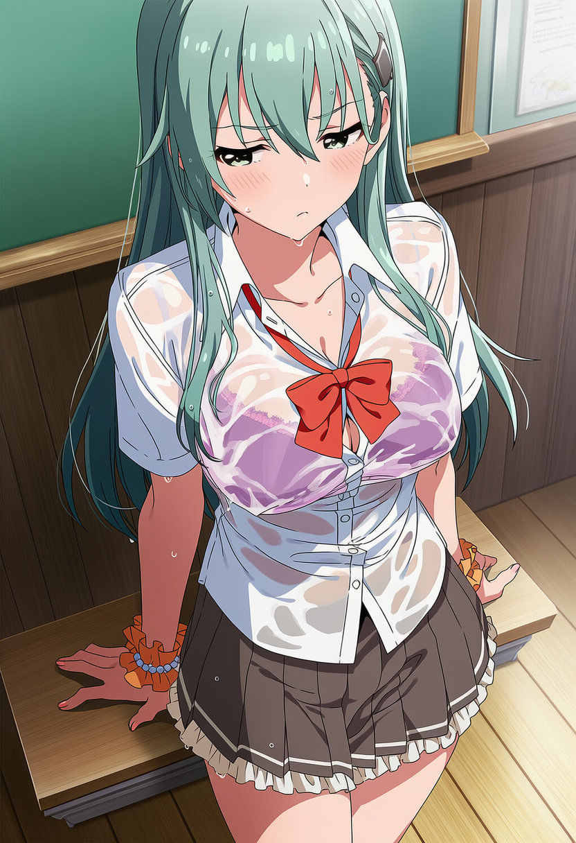 盗撮＆濡れ透けフェチ特化 2020年代アニメ作画特集 艦隊少女たちの濡れ透け教室生着替え その1 -500枚を撮影- - サンプル画像 1