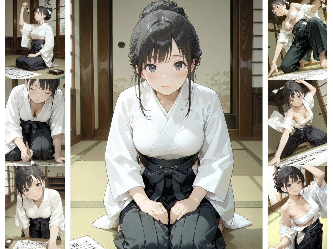 あの子は書道部 〜あの子は叡智イラスト集 部活編 1〜【113枚/黒のり修正】袴姿の書道部女子が魅せる、凛とした「静」と淫らな「動」 - サンプル画像 1