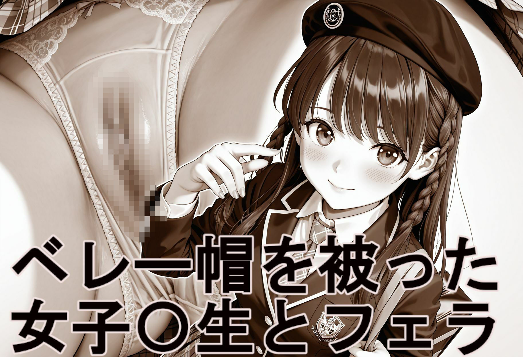 ベレー帽を被った女子〇生の縞パンとフェラ - サンプル画像 1