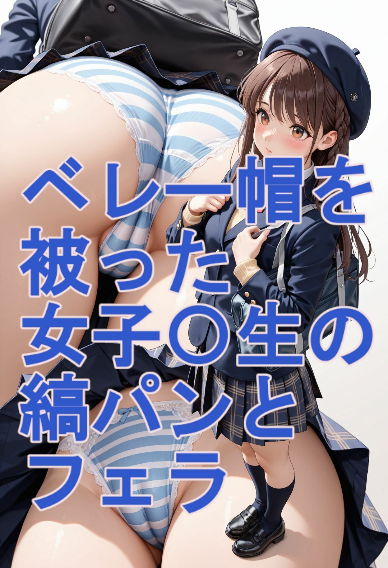 ベレー帽を被った女子〇生の縞パンとフェラ - サンプル画像 2