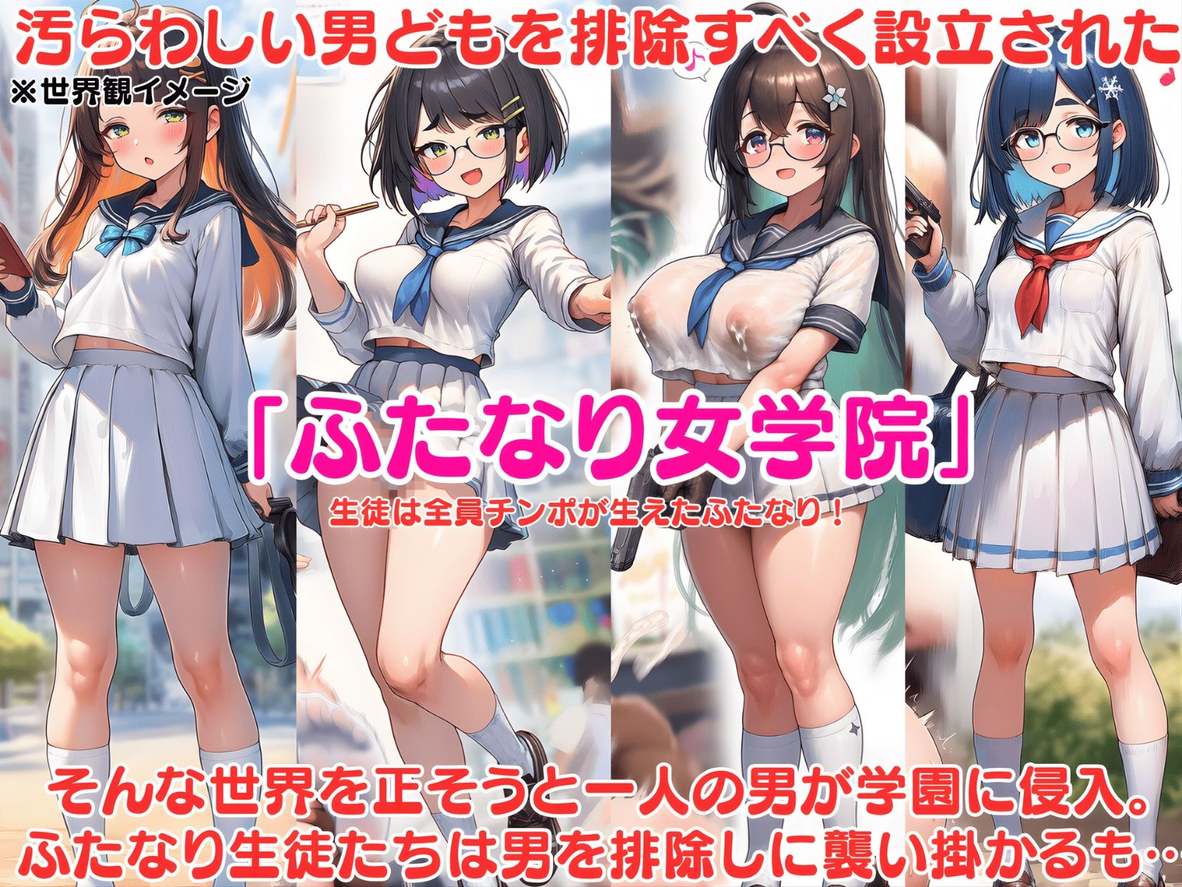 ふたなり即堕ち学園 〜生意気ふたなりJK達をオスチンポでわからせろ〜 - サンプル画像 1