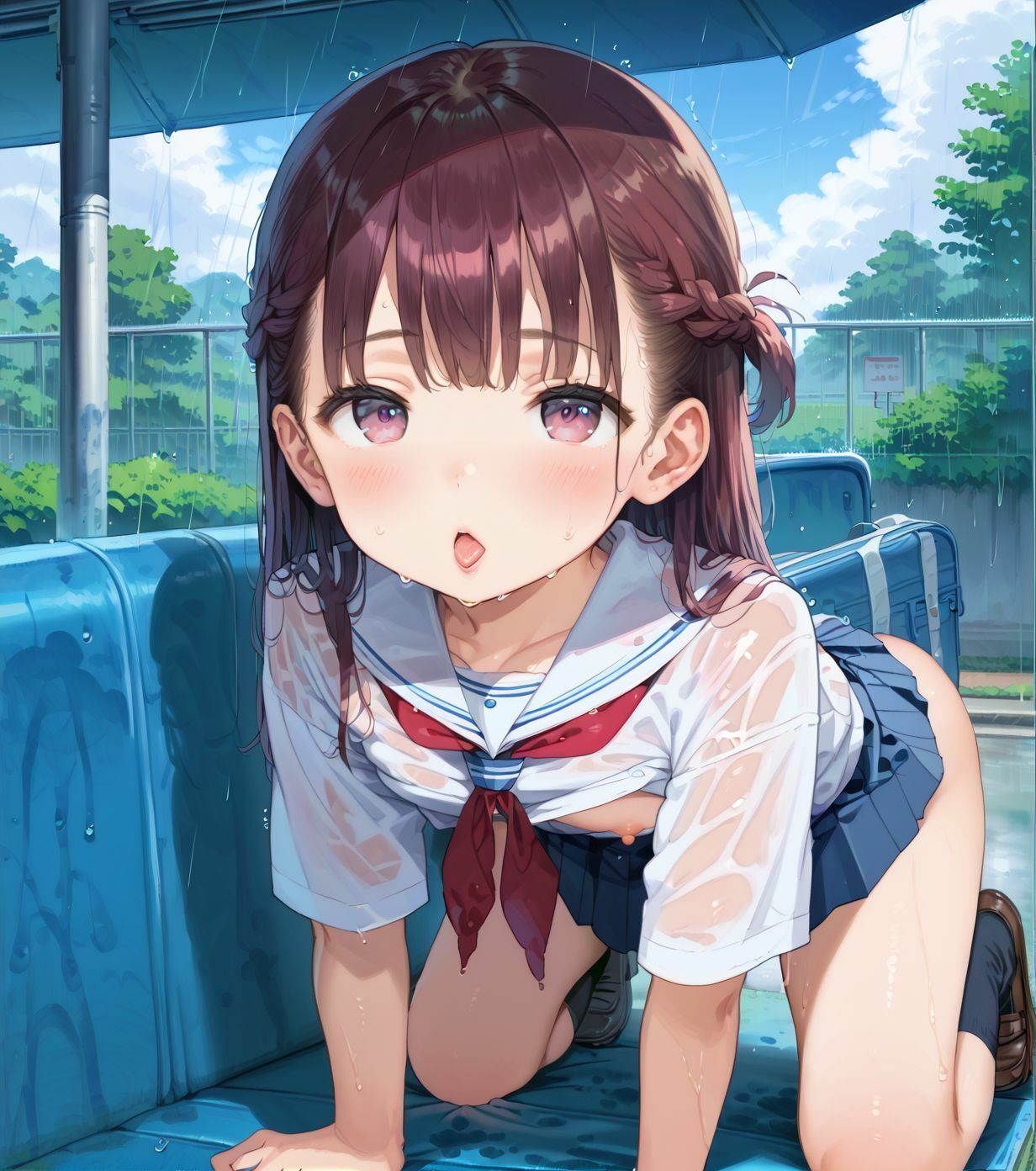 制服ちっぱい少女、バス停で雨宿り04 - サンプル画像 5