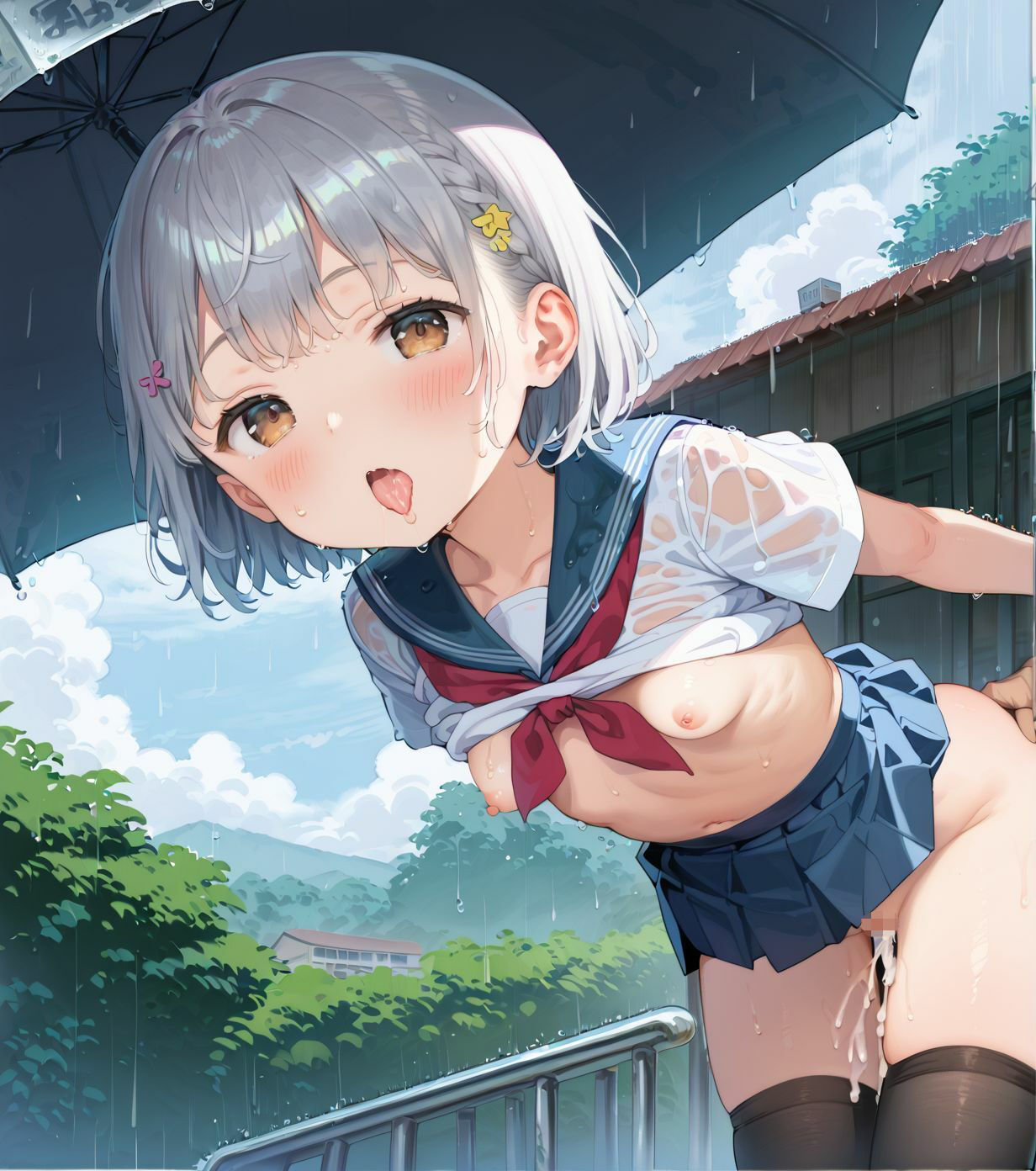 制服ちっぱい少女、バス停で雨宿り04 - サンプル画像 6