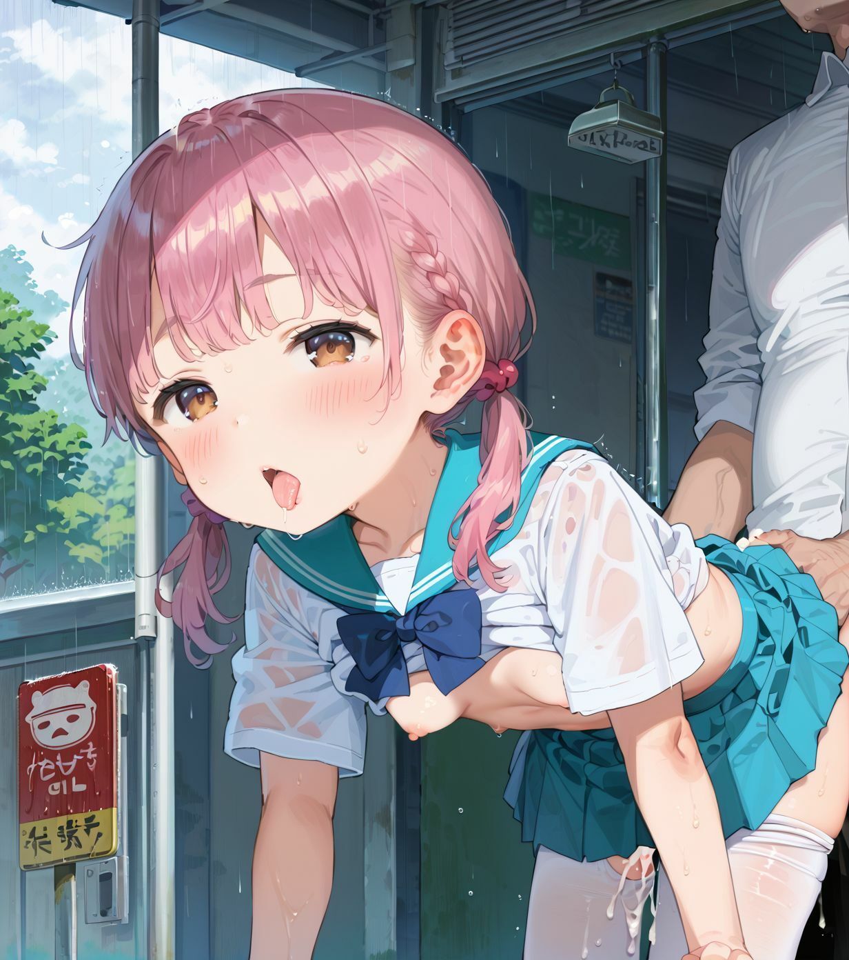 制服ちっぱい少女、バス停で雨宿り04 - サンプル画像 7