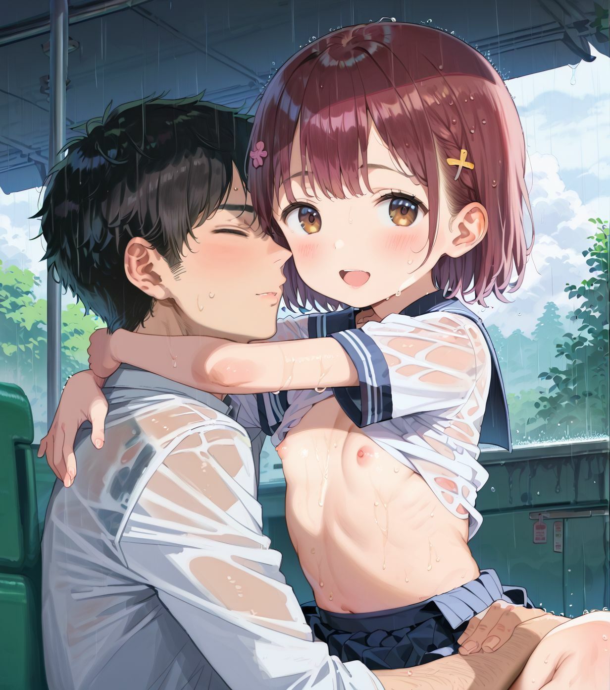 制服ちっぱい少女、バス停で雨宿り05 - サンプル画像 9