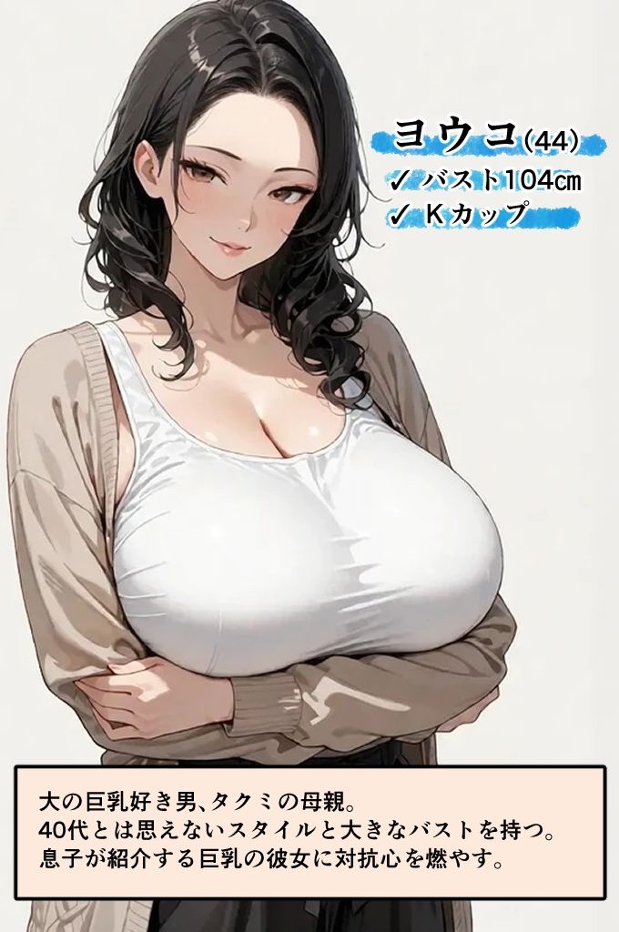 巨乳彼女を家に連れてきたら巨乳母と乳合わせ勝負になった話 - サンプル画像 1