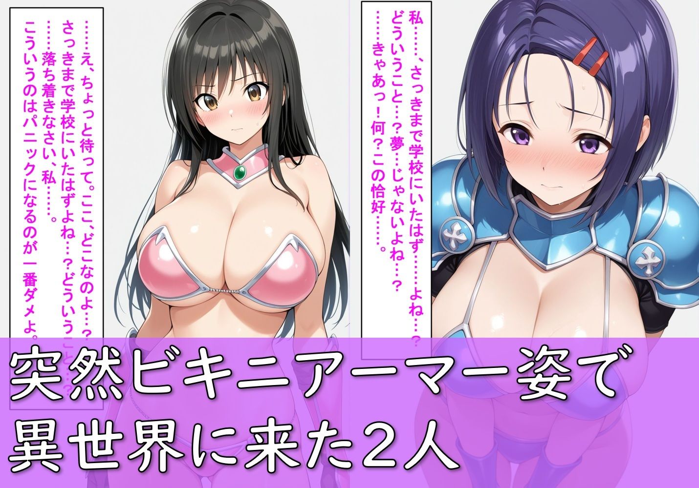 古〇川唯と西〇寺春菜がビキニアーマーで敗北する話 - サンプル画像 2