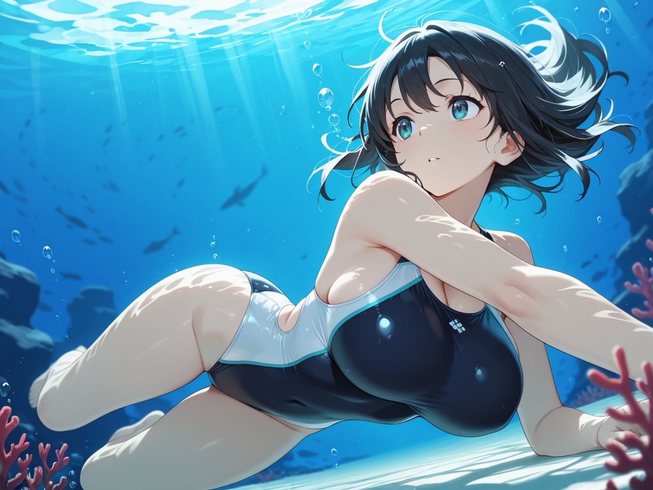 巨乳競泳水着女子とドキドキエッチ - サンプル画像 10