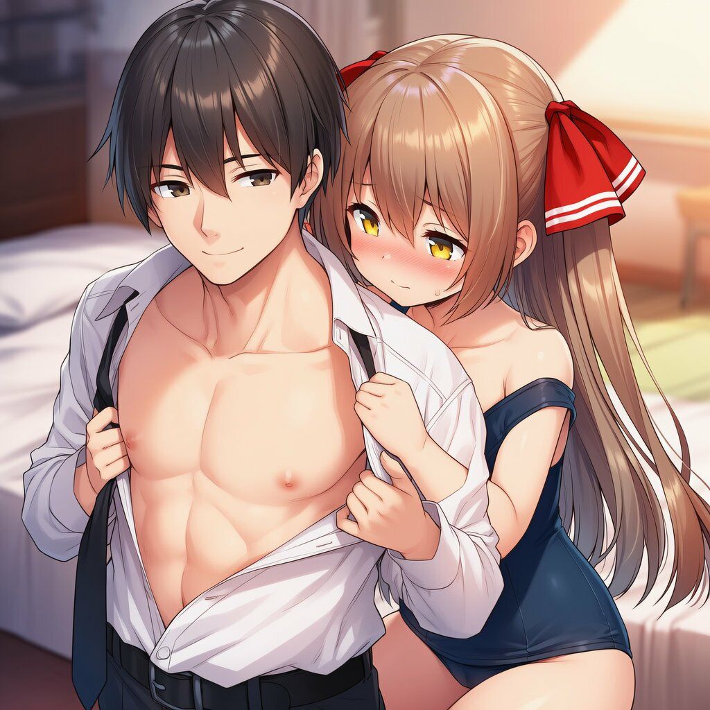 ツインテかわいい子と甘々いちゃラブ！制服・旧スク水・全裸で溶け合うCG集 - サンプル画像 7