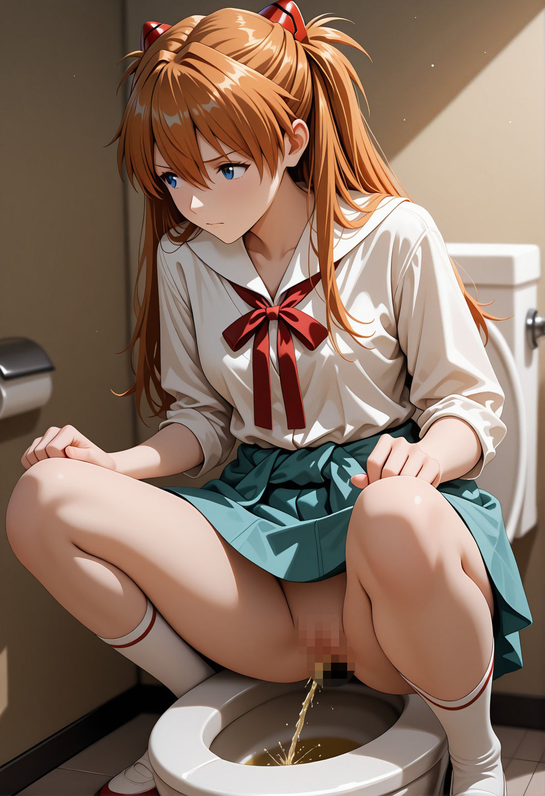 エヴ◯ンゲリオンア◯カ催●学校プール露出凌●パロディ 制服脱衣と水着野外セックス満載CG集 - サンプル画像 5