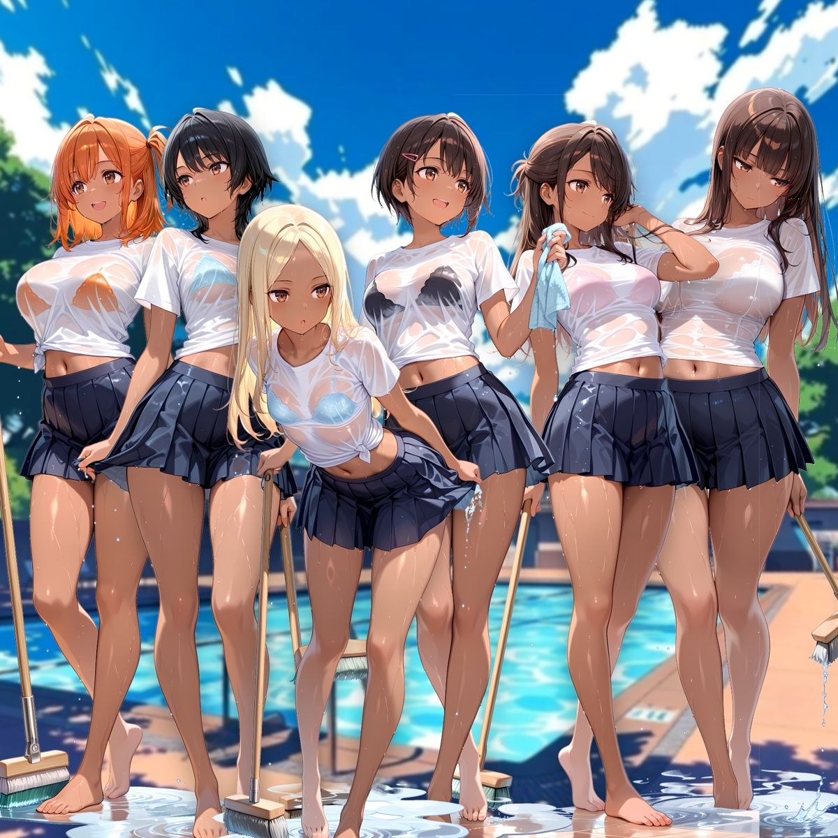 プール清掃する水泳部とハメまくる！ - サンプル画像 1