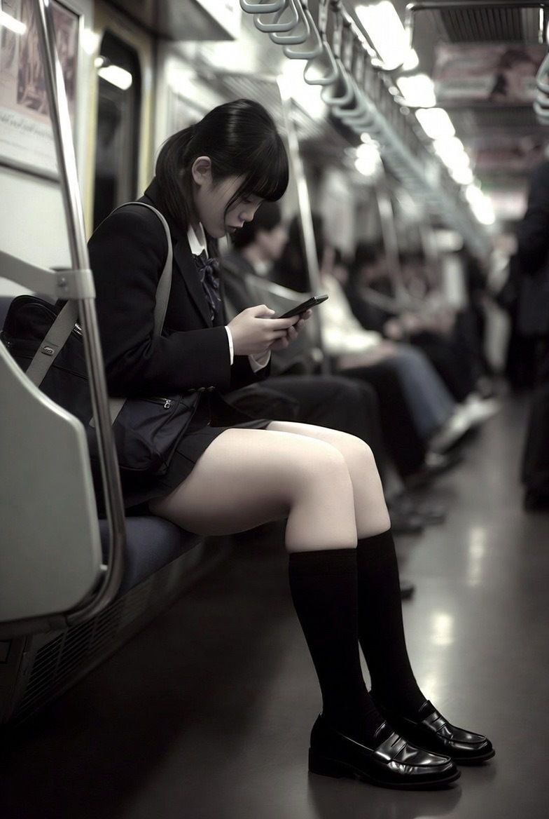 NAI-001 地下鉄JK太もも覗き 〜AI美女の無防備なスマホ画面とむっちり太もも〜 - サンプル画像 1