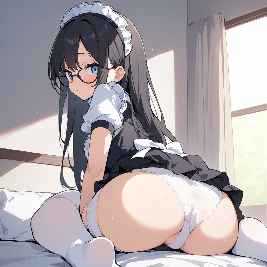 メイド服でしゃがみ＆またがりでパンチラ - サンプル画像 8