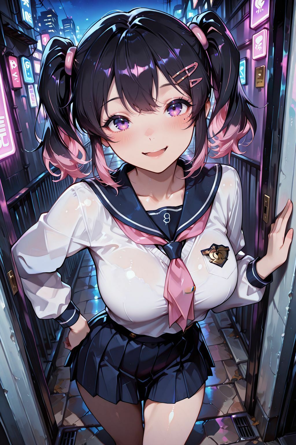 セーラー服の巨乳美少女とオジサンの雨宿りから始まるラブホテル中出し性活 - サンプル画像 1