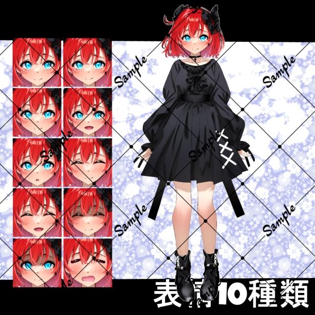 立ち絵素材  赤髪の女の子 - サンプル画像 2