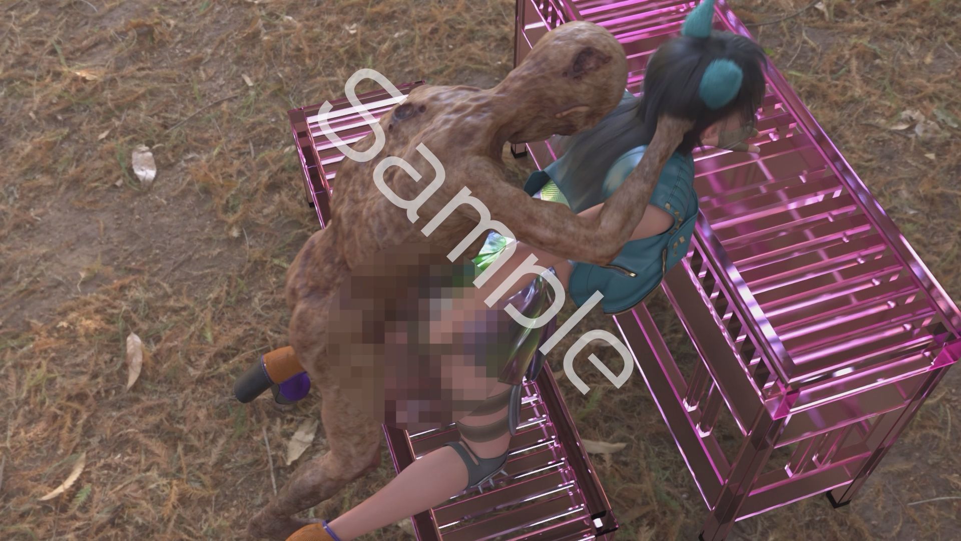 【△100】沙耶が主人公のMMORPG『編隊コレクション:Re』ゲーム動画（Vol.24:ゾンビの集団によるレ○プ被害に遭ってしまう:「頭を掴んで後ろからファック」でおっぱい丸出し） - サンプル画像 3