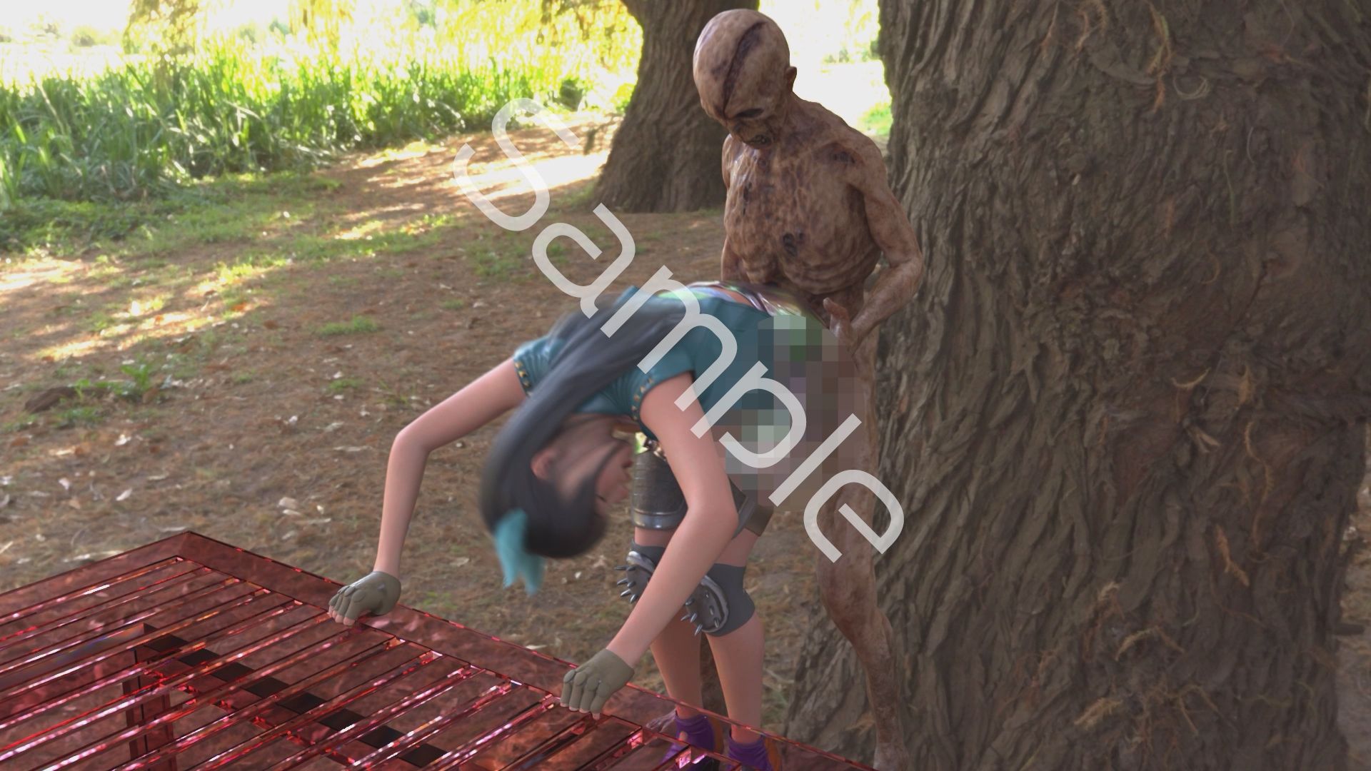 【△100】沙耶が主人公のMMORPG『編隊コレクション:Re』ゲーム動画（Vol.25:ゾンビの集団によるレ○プ被害に遭ってしまう:「スパンキング付き立ちバック」でおっぱい丸出し） - サンプル画像 3