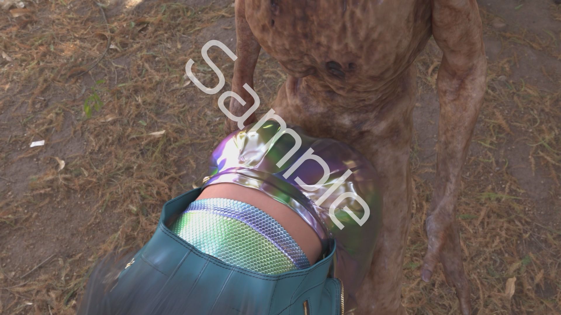 【△100】沙耶が主人公のMMORPG『編隊コレクション:Re』ゲーム動画（Vol.25:ゾンビの集団によるレ○プ被害に遭ってしまう:「スパンキング付き立ちバック」でおっぱい丸出し） - サンプル画像 4