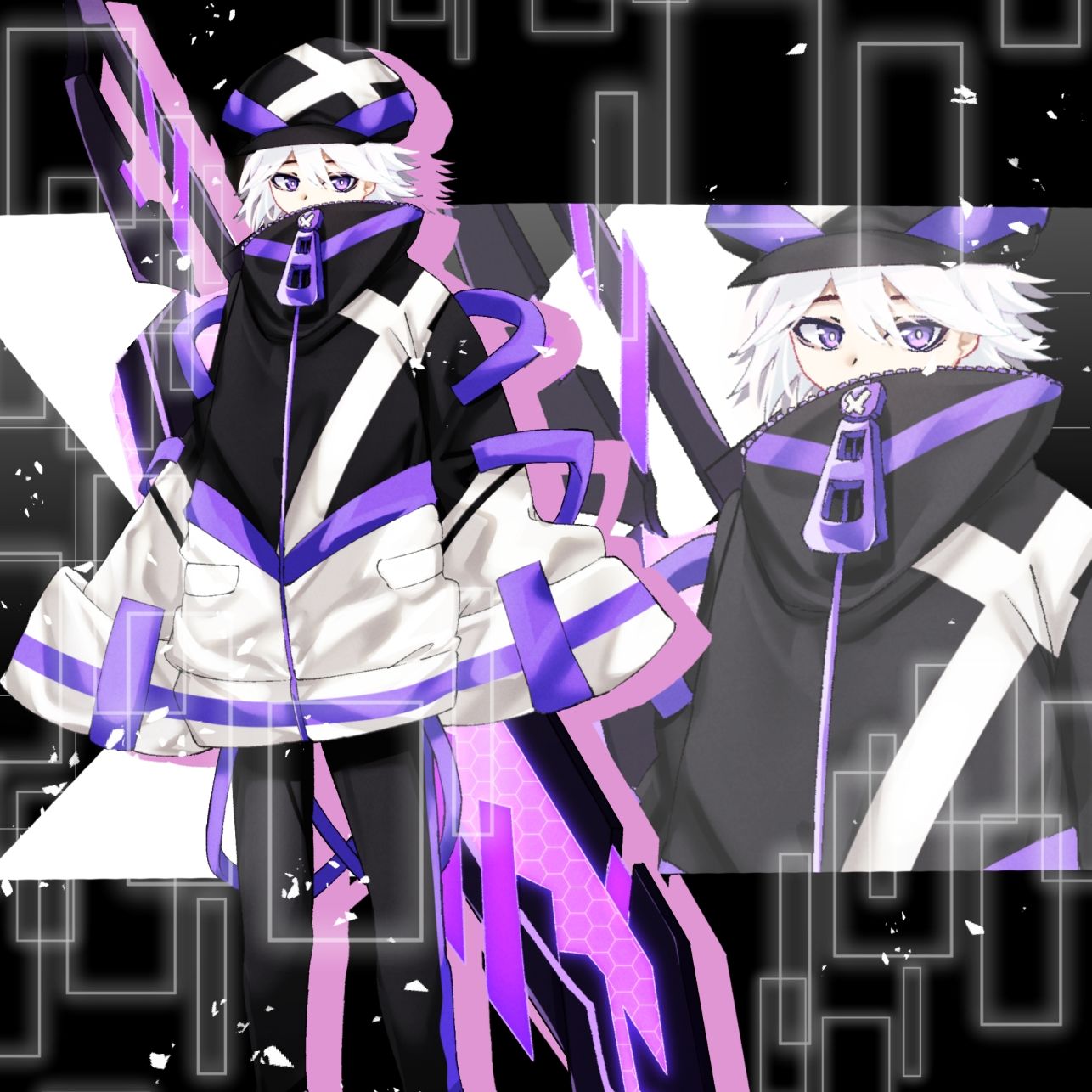 立ち絵素材  サイバーパンク風の少年 - サンプル画像 1