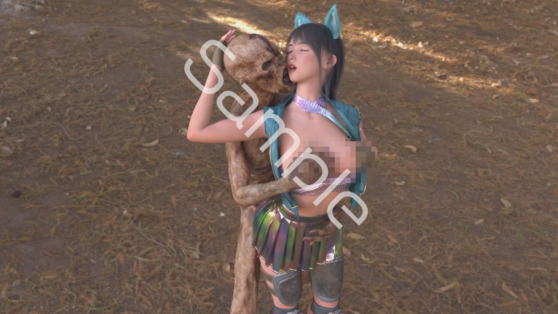 【△100】沙耶が主人公のMMORPG『編隊コレクション:Re』ゲーム動画（Vol.29:ゾンビの集団によるレ○プ被害に遭ってしまう:「無理キス★背面立位挿入」でおっぱいモミモミ） - サンプル画像 1