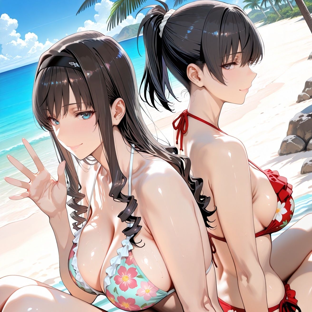 森○はるか＆塚○響inビーチ - サンプル画像 1
