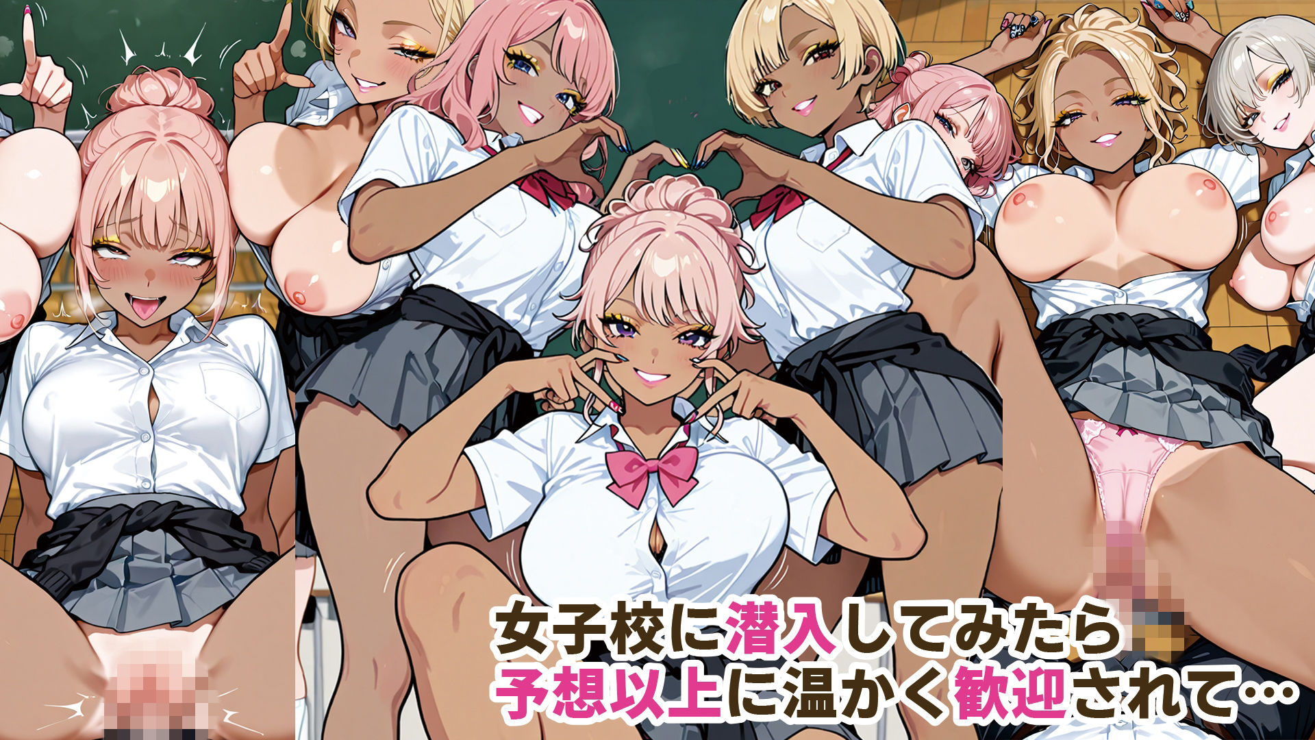 黒ギャルビッチ女学園へようこそ♪ハーレム乱交教育 - サンプル画像 4