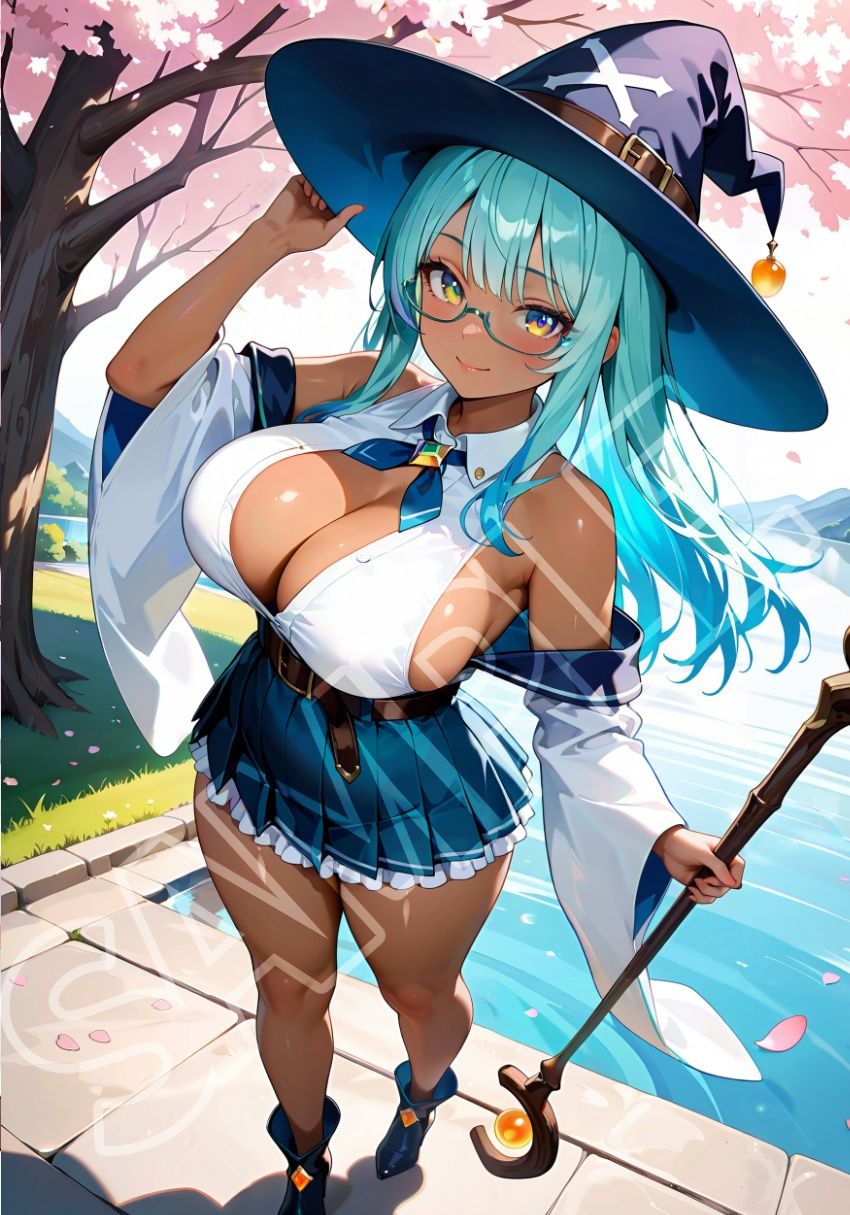 褐色水魔女と桜デート - サンプル画像 2