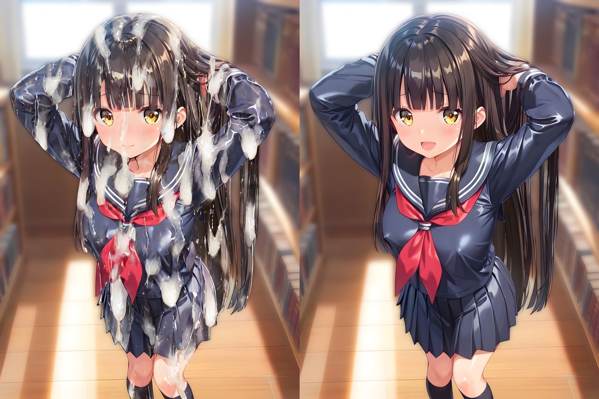 黒髪美少女のセーラー服をぶっかけ無洗浄 - サンプル画像 1