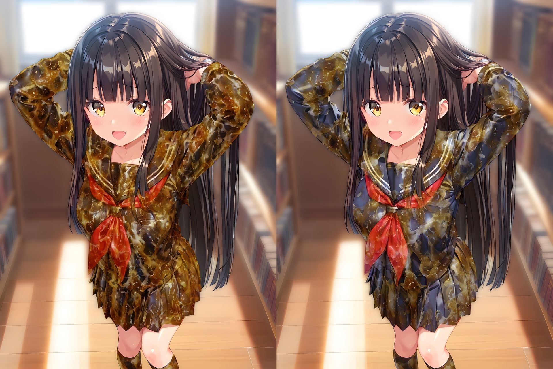黒髪美少女のセーラー服をぶっかけ無洗浄 - サンプル画像 2