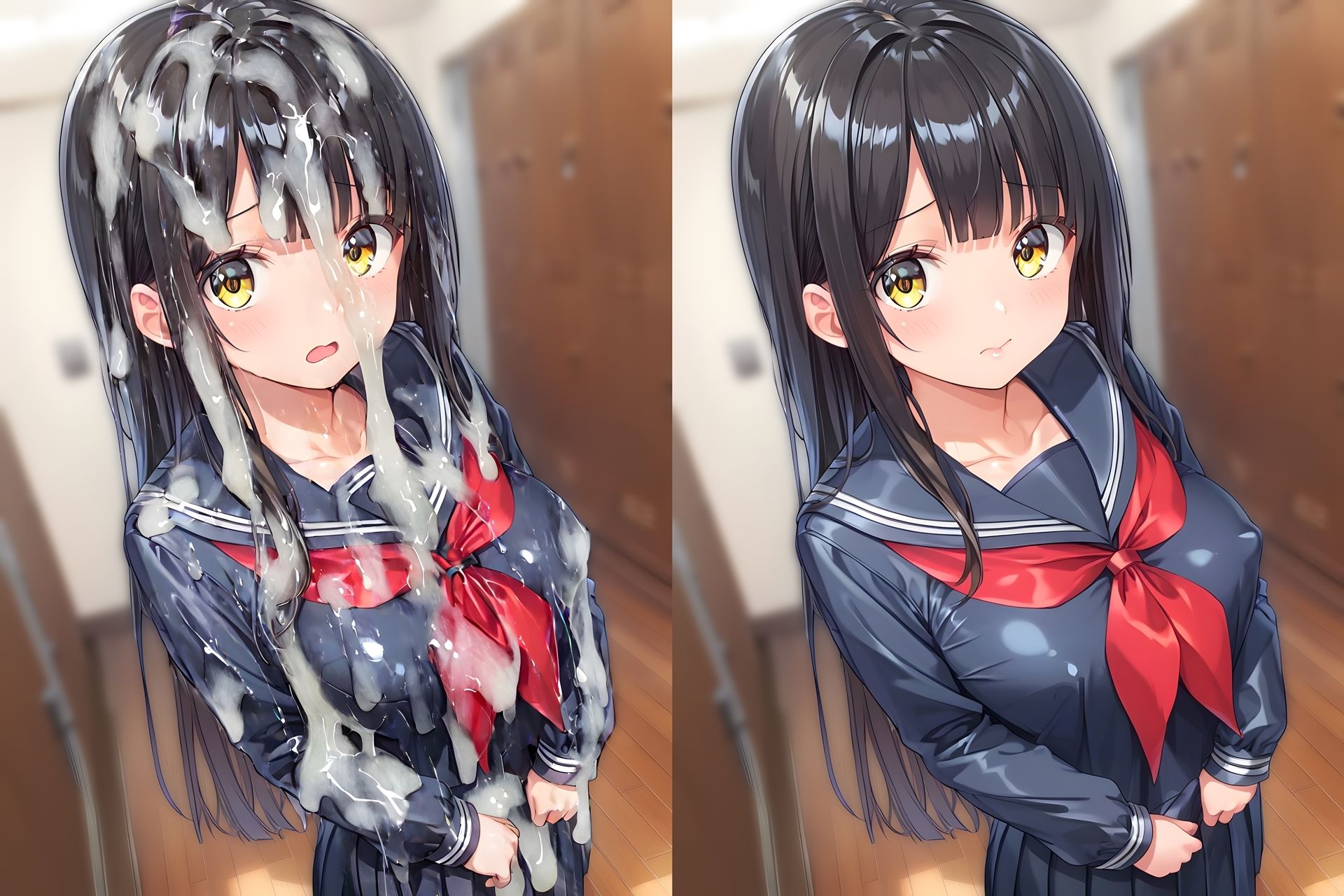 黒髪美少女のセーラー服をぶっかけ無洗浄 - サンプル画像 3
