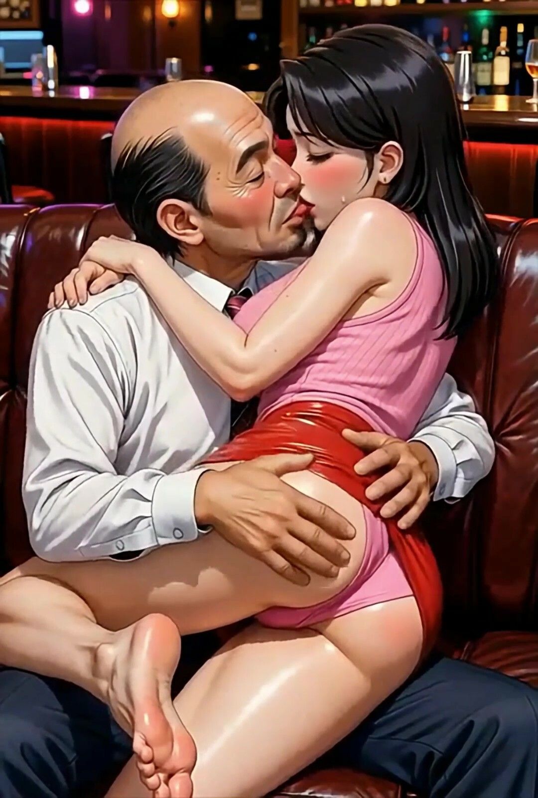 美女とおっさんのディープキス  瞳と川藤  bar編 - サンプル画像 3