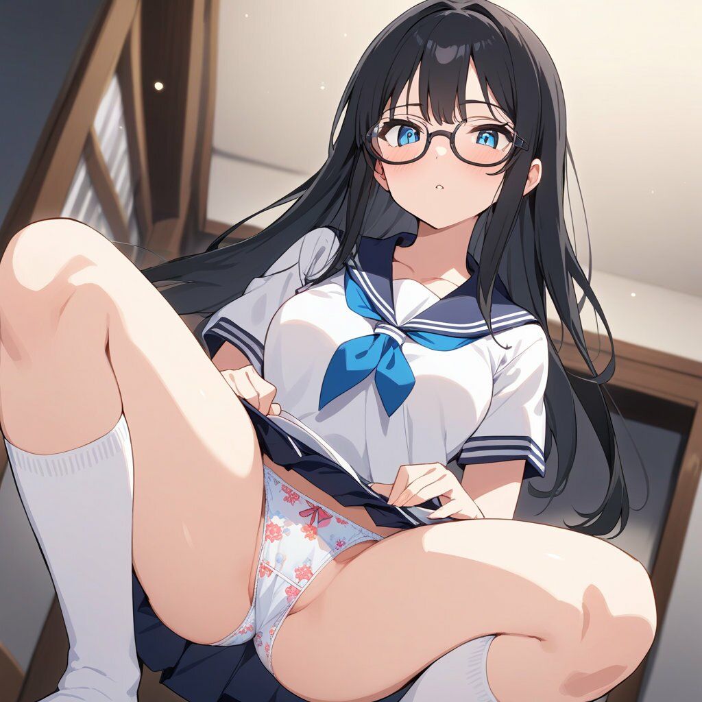 セーラー服でしゃがみ＆またがりでパンチラ - サンプル画像 2