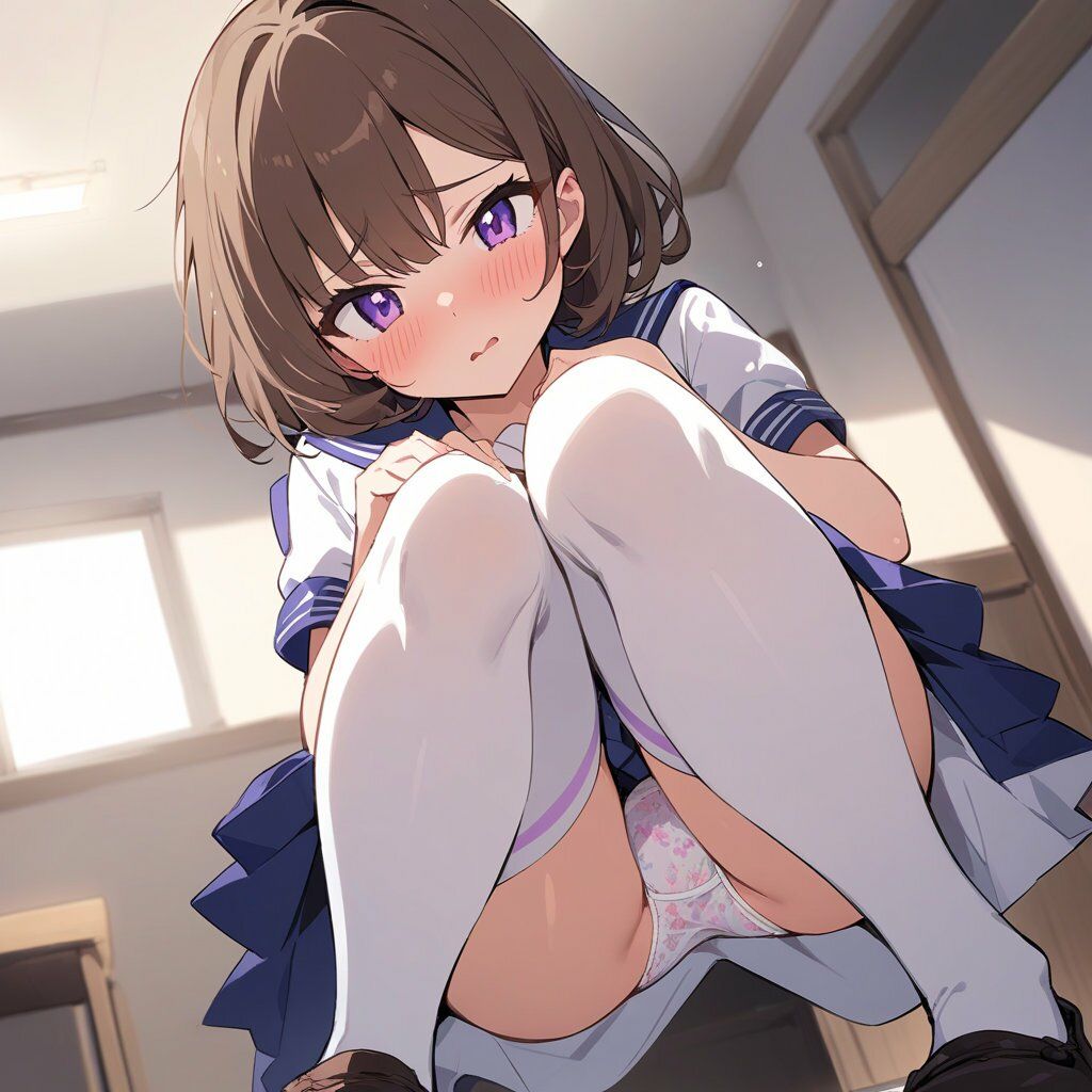 セーラー服でしゃがみ＆またがりでパンチラ - サンプル画像 4